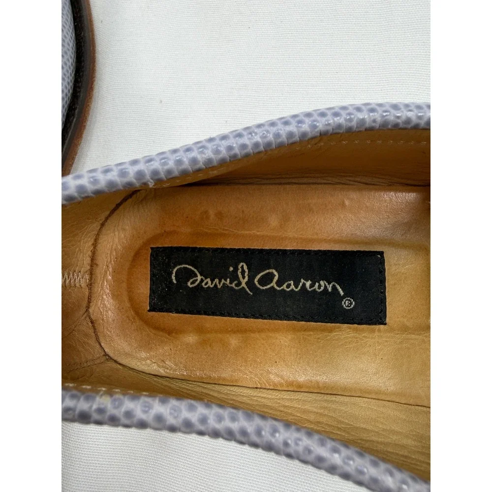 David Aaron Leather Horsebit Loafers Lavender Lizard Emboss 37C Mens 6.5 7 Italy